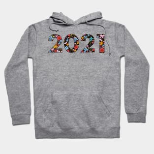 2021 black text with colorful cute flowers Hoodie